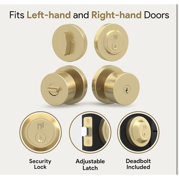 Mega Handles Buena Entry Combo Satin Brass Door Knob Deadbolt Lock Set Keys - Picture 4 of 13